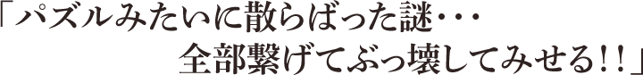 「パズルみたいに散らばった謎・・・全部繋げてぶっ壊してみせる！！」